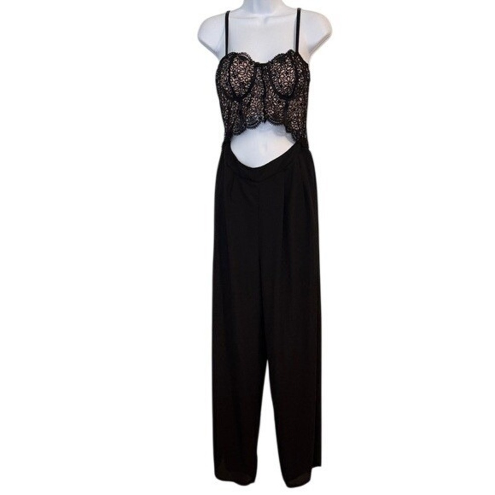 Blashe Black Lace Cutout Wide Leg Jumpsuit BP05386 Womens L Underwire Corset Top